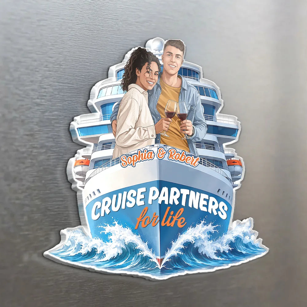 Top Market,Art Design,Cruising,Summer,Gift For Couples,Photo - Semi Realistic Portrait,Happy - Custom Photo Semi Realistic Portrait Cruise Partners For Life - Personalized Acrylic Magnet