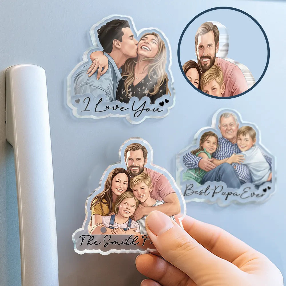 Custom Photo, Art Design, Family, Adorable, Photo - Semi Realistic Portrait - Custom Photo Semi Realistic Portrait Family Dog Cat Portrait - Personalized Acrylic Magnet