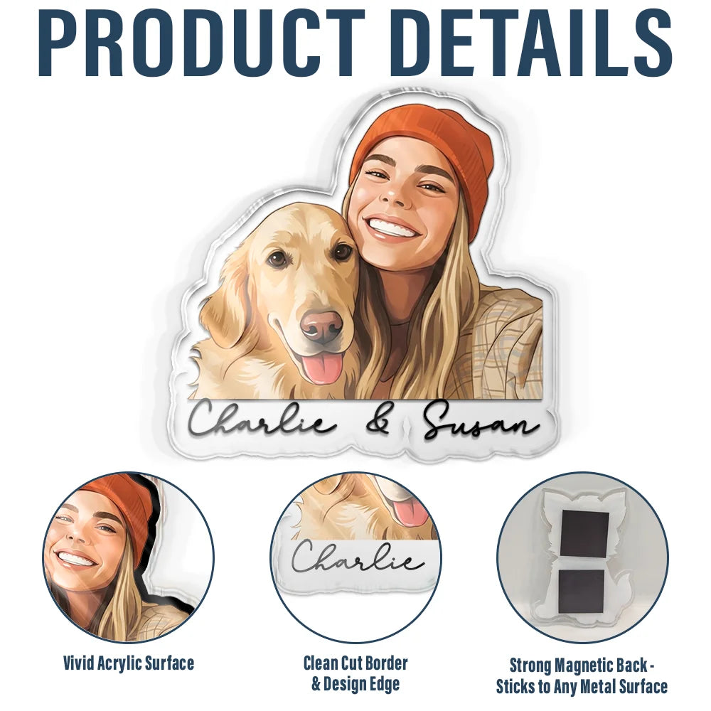 Custom Photo, Art Design, Family, Adorable, Photo - Semi Realistic Portrait - Custom Photo Semi Realistic Portrait Family Dog Cat Portrait - Personalized Acrylic Magnet