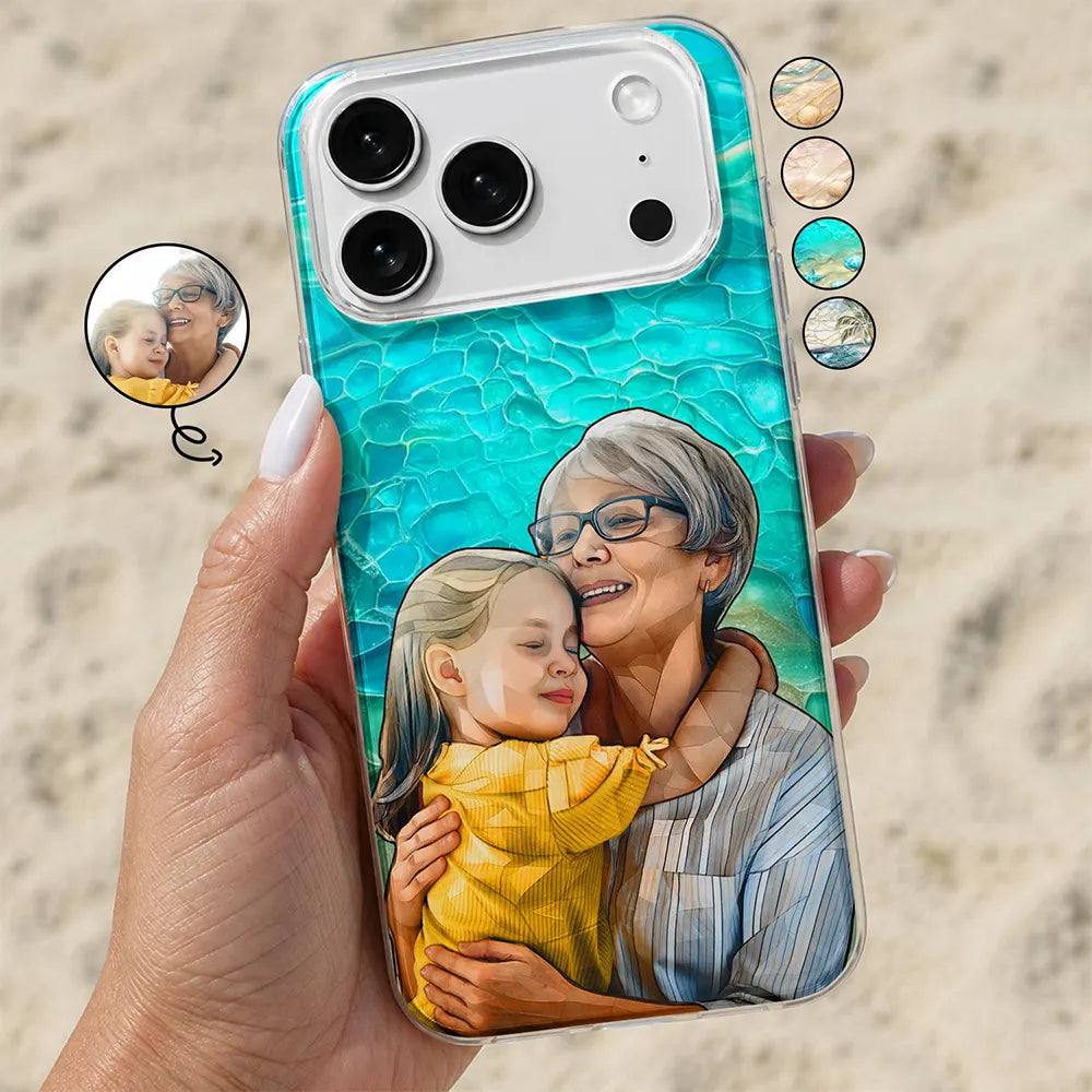 Custom Photo, Art Design, Summer, Family, Adorable, Photo - Stained Glass - Custom Photo Stained Glass Coastal Family Bestie Portrait - Personalized Clear Phone Case
