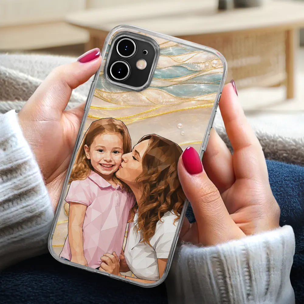 Custom Photo, Art Design, Summer, Family, Adorable, Photo - Stained Glass - Custom Photo Stained Glass Coastal Family Bestie Portrait - Personalized Clear Phone Case