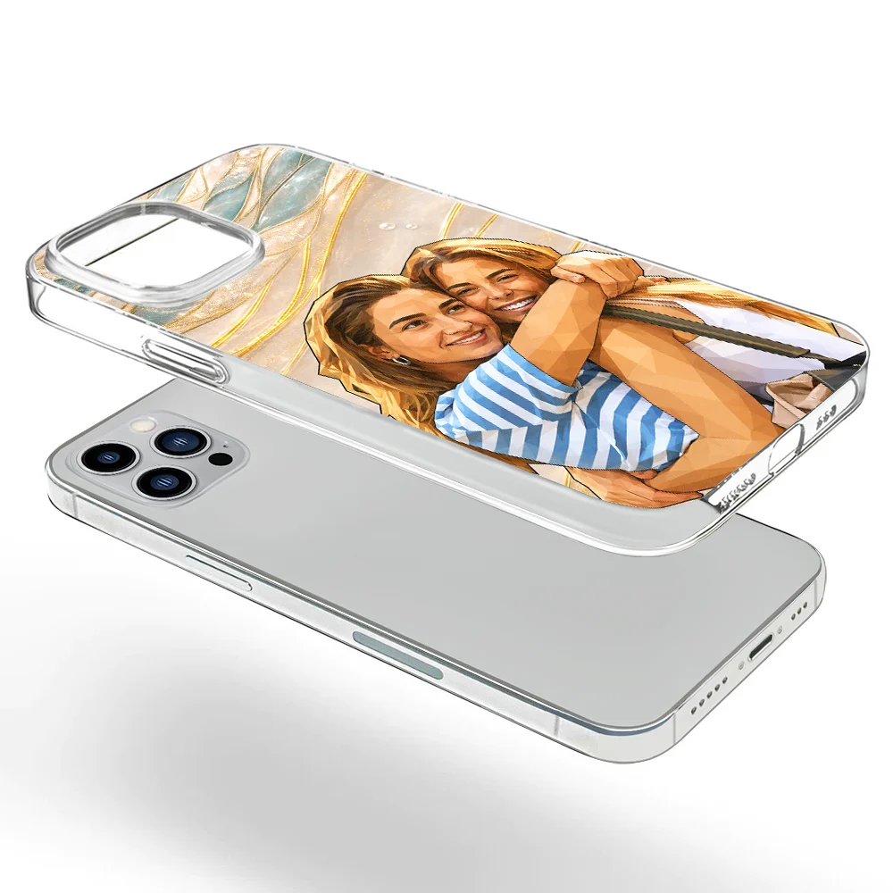 Custom Photo, Art Design, Summer, Family, Adorable, Photo - Stained Glass - Custom Photo Stained Glass Coastal Family Bestie Portrait - Personalized Clear Phone Case