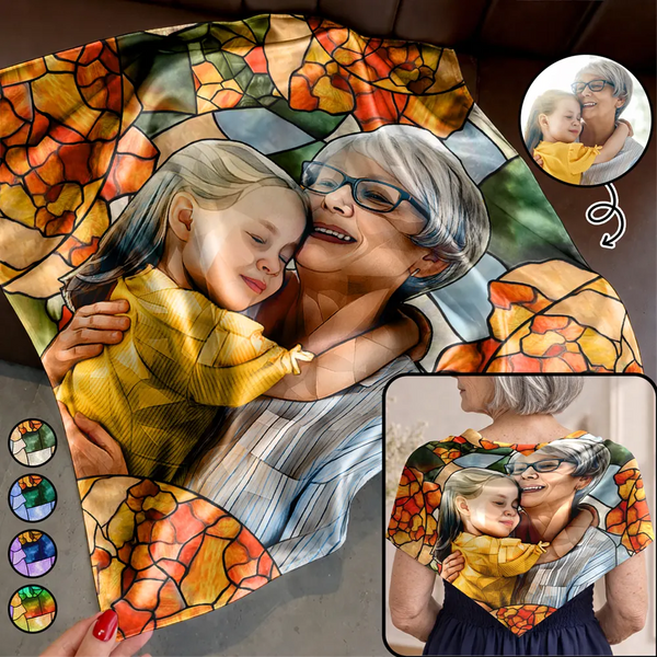Gift For Grandma,Gift For Mother,Gift For Women,Pet Mom,Love,Custom Photo,Non-Eng,Photo - Stained Glass - Custom Photo Stained Glass Portrait Mom Grandma Parents Family - Personalized Scarf