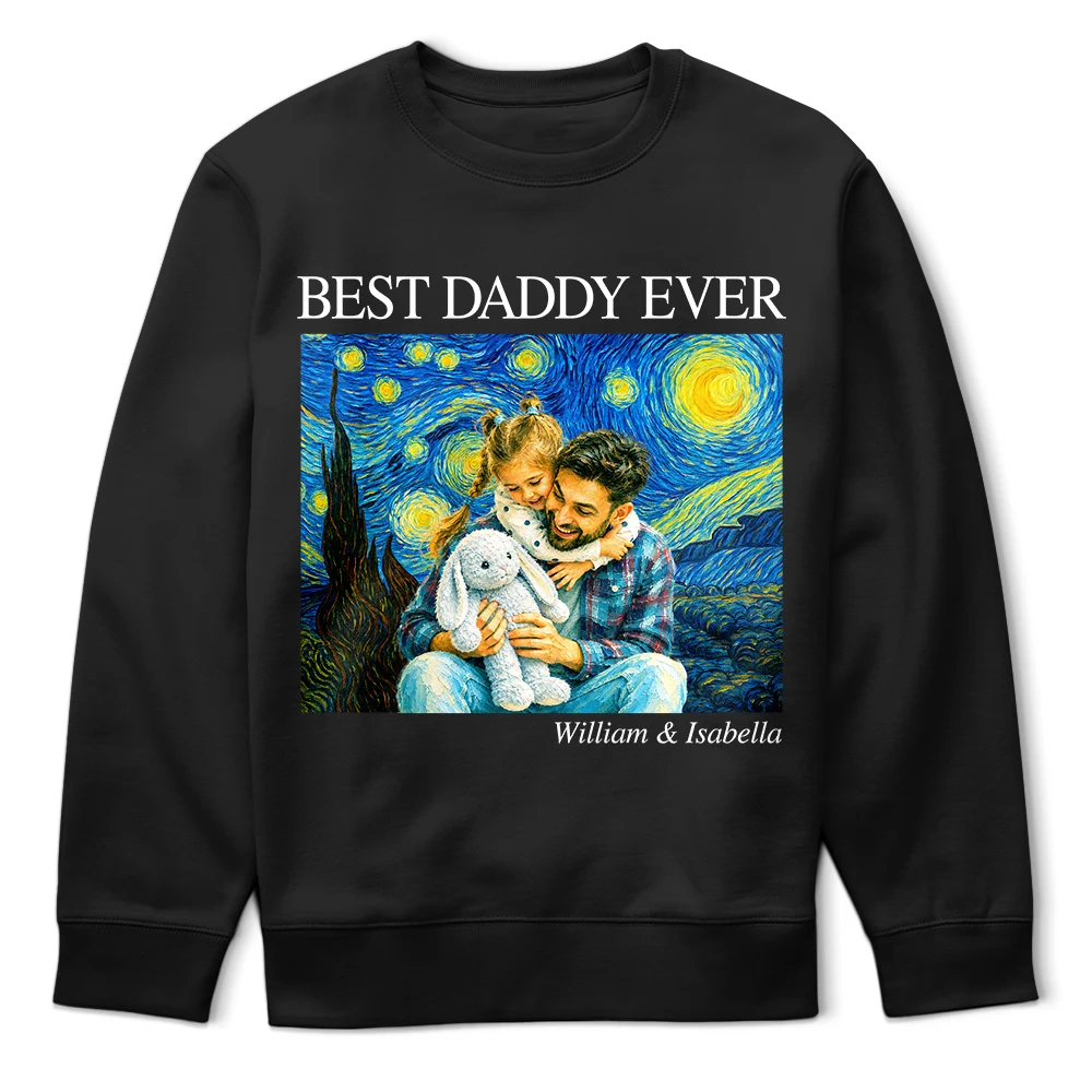 Gift For Father,Gift For Grandpa,Non-Eng,Photo - Starry Night,Proud - Custom Photo Starry Night Starry Night Best Dad Papa Ever - Personalized T Shirt