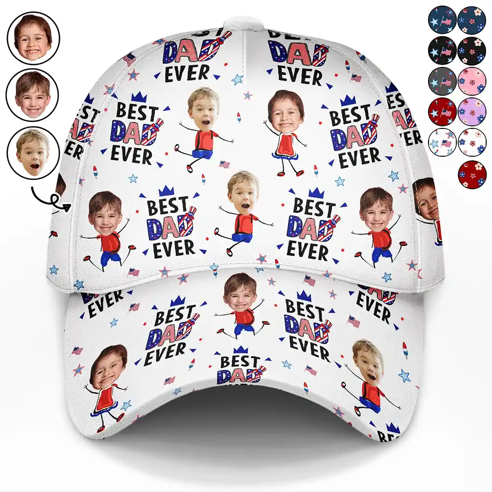 Gift For Mother,Gift For Grandma,Happy,Summer,Gift For Father,Gift For Grandpa,Independence Day,Photo,Icon,Humorous - Custom Photo Stars & Stripes Best Dad Mom Grandpa Grandma Ever - Personalized Classic Cap