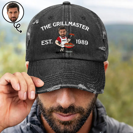 Custom Photo The Grill Master For Him Dad Grandpa - Personalized Distressed Cap