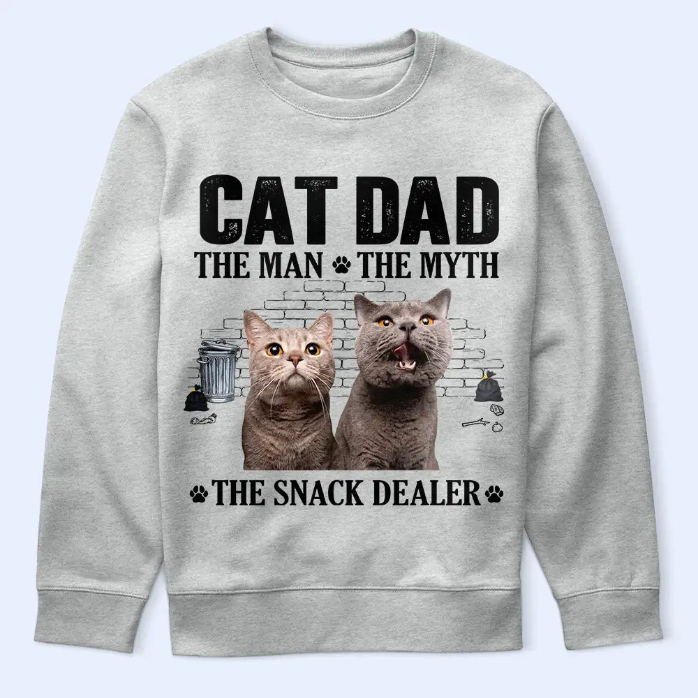 Custom Photo,Cat Dad,Pet Lovers,Gift For Father,Playful,Remove BG Photo - Custom Photo The Man The Myth The Snack Dealer - Gift For Cat Dad - Personalized T Shirt