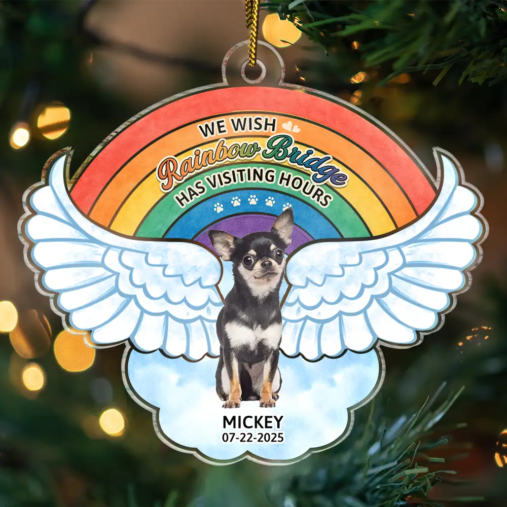 Retirement,Pet Lovers,Pet Mom,Pet Dad,Dog Lovers,Dog Mom,Dog Dad,Cat Lovers,Cat Mom,Cat Dad,Custom Photo,Christmas,Sad - Custom Photo The Rainbow Bridge - Personalized Custom Shaped Acrylic Ornament