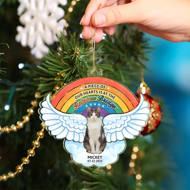 Retirement,Pet Lovers,Pet Mom,Pet Dad,Dog Lovers,Dog Mom,Dog Dad,Cat Lovers,Cat Mom,Cat Dad,Custom Photo,Christmas,Sad - Custom Photo The Rainbow Bridge - Personalized Custom Shaped Acrylic Ornament
