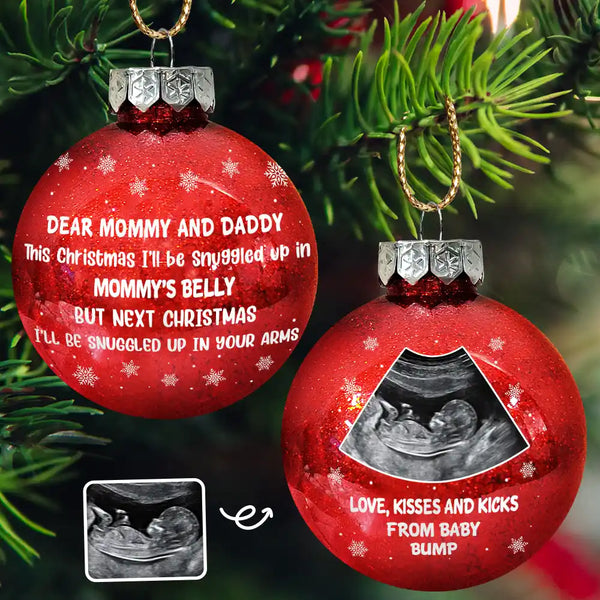 Christmas,New baby,New Dad,New Mom - Custom Photo This Christmas I'll Be Snuggled Up Newborn Baby - Personalized Ball Ornament
