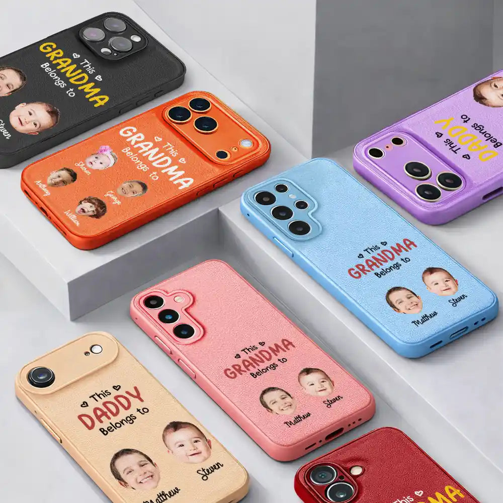 Gift For Mother,Gift For Women,Happy,Gift For Yourself,Gift For Grandma,New Mom,Gift For Father,Gift For Grandpa,Gift For Men,New Dad - Custom Photo This Daddy Belongs To - Personalized Leather Phone Case