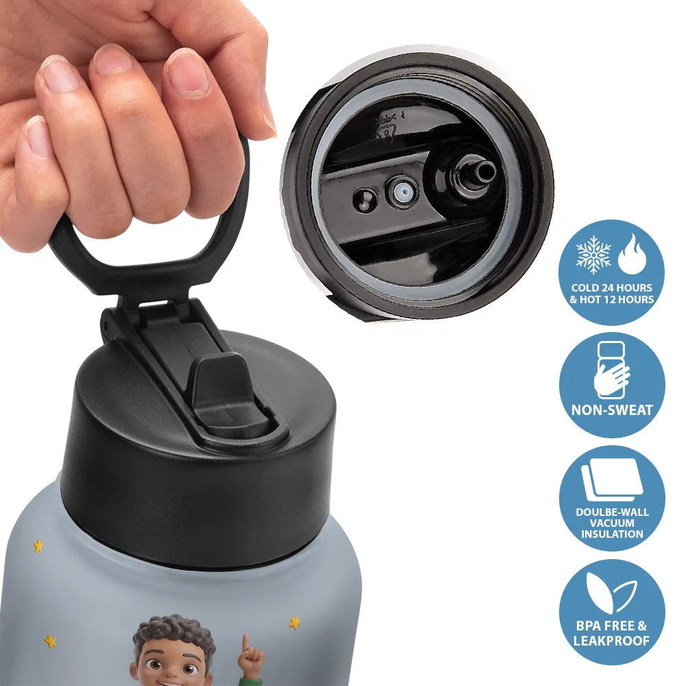 Adorable,Art Design,Back To School,Gift For Kids,Photo - Toybox Figure - Custom Photo Toybox Figure First Day Of Kindergarten - Personalized Kids Water Bottle