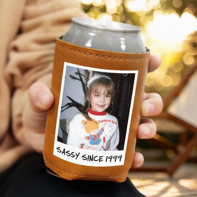 Gift For Yourself - Custom Photo Vintage Since, Party Favors - Personalized Leather Can Cooler