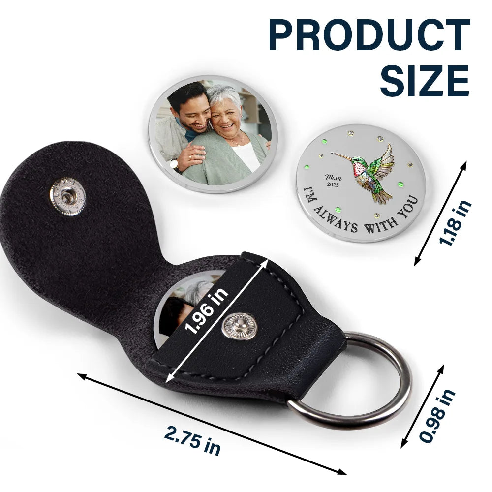 Family,Memorial,Sad,Gift For Women,Gift For Men,Custom Photo - Custom Photo We're Always With You - Personalized Leather Pocket Hug