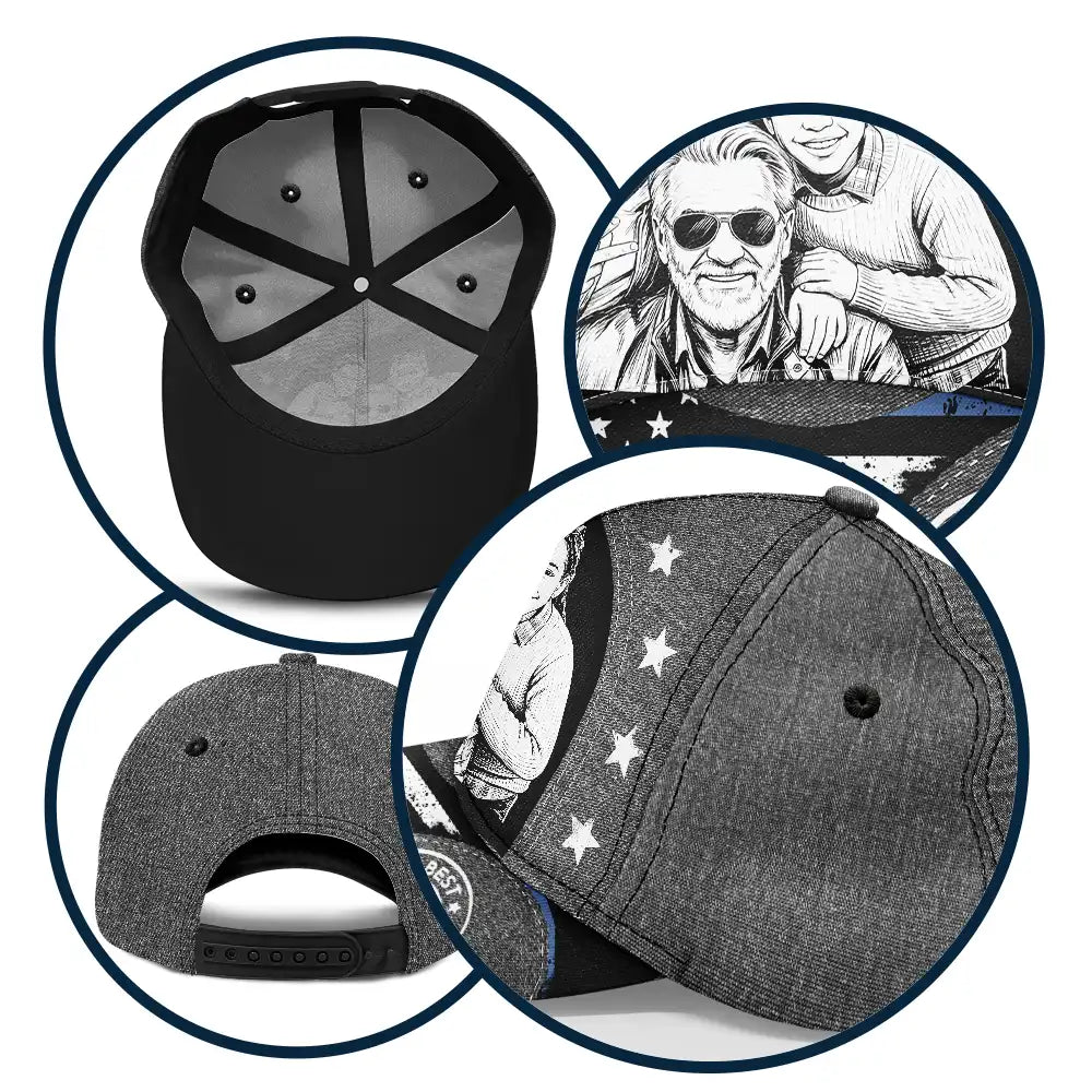 Gift For Father,Custom Photo,Independence Day,Art Design,Top Market,Confident,Photo - Pencil Sketch - Dark BG - Custom Photo White Pencil Sketch Art Best Dad Papa Ever - Personalized Classic Cap