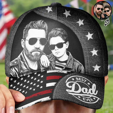 Custom Photo White Pencil Sketch Art Best Dad Papa Ever - Personalized Classic Cap