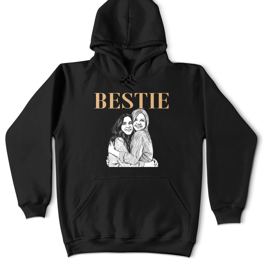 Gift For Bestie,Old Best friends,Gift For Sisters,Non-Eng,Photo - Pencil Sketch (Dark BG),Humorous - Custom Photo White Pencil Sketch Art Bestie Sister Portrait - Personalized T Shirt