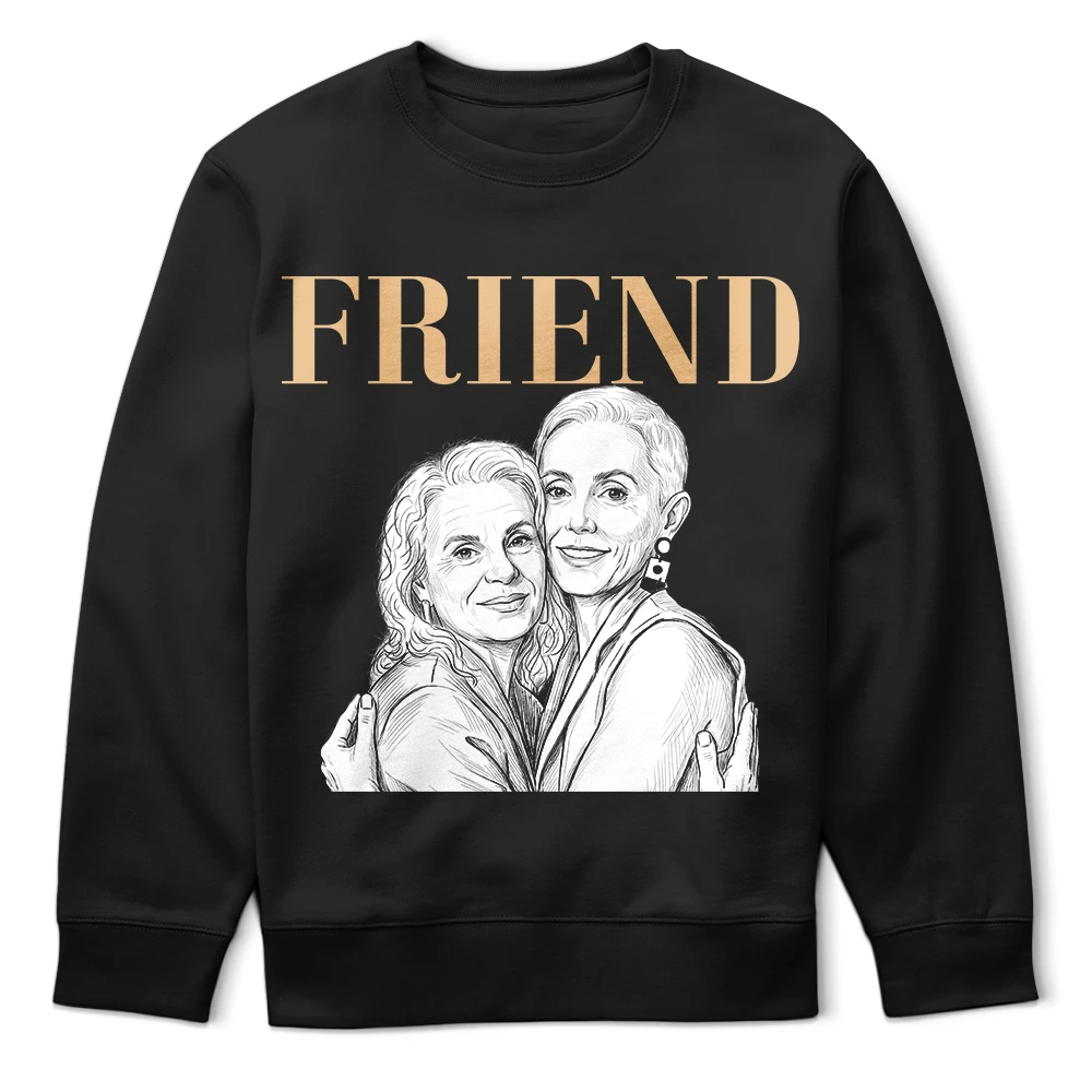 Gift For Bestie,Old Best friends,Gift For Sisters,Non-Eng,Photo - Pencil Sketch (Dark BG),Humorous - Custom Photo White Pencil Sketch Art Bestie Sister Portrait - Personalized T Shirt