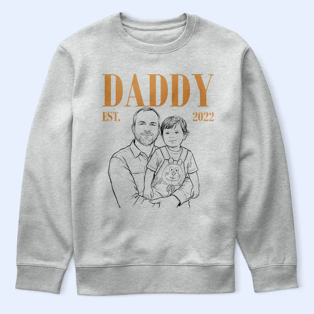 Gift For Father,Gift For Grandpa,Non-Eng,Photo - Pencil Sketch (Dark BG),Proud - Custom Photo White Pencil Sketch Art Daddy Grandpa Est Year - Personalized T Shirt