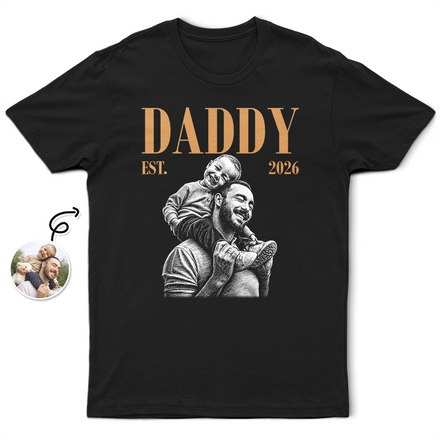 Custom Photo White Pencil Sketch Art Daddy Grandpa Est Year - Personalized T Shirt