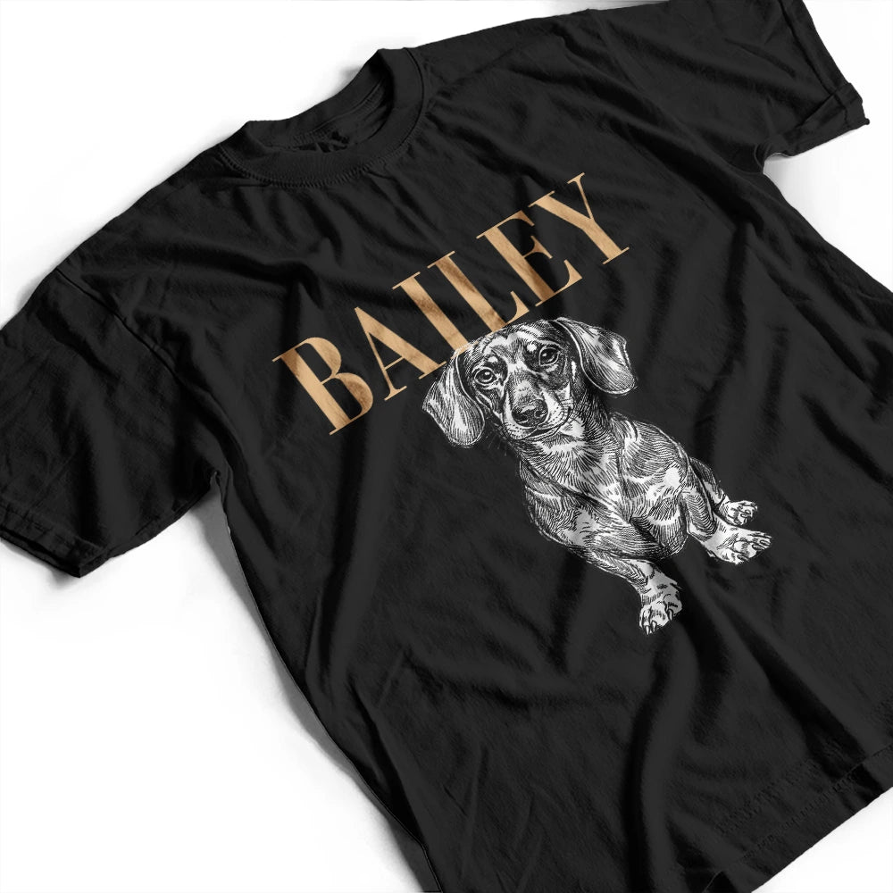 Pet Lovers,Pet Mom,Pet Dad,Dog Lovers,Dog Mom,Dog Dad,Cat Lovers,Cat Mom,Cat Dad,Non-Eng,Photo - Pencil Sketch (Dark BG),Humorous - Custom Photo White Pencil Sketch Art Dog Cat Portrait - Personalized T Shirt