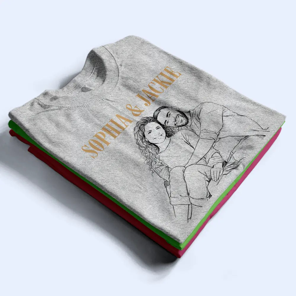 Gift For Couples,Old Couples,Gift For Husband,Gift For Wife,Gift For Boyfriend,Gift For Girlfriend,LGBT,Non-Eng,Photo - Pencil Sketch (Dark BG),Romantic - Custom Photo White Pencil Sketch Art You And Me We Got This - Personalized T Shirt