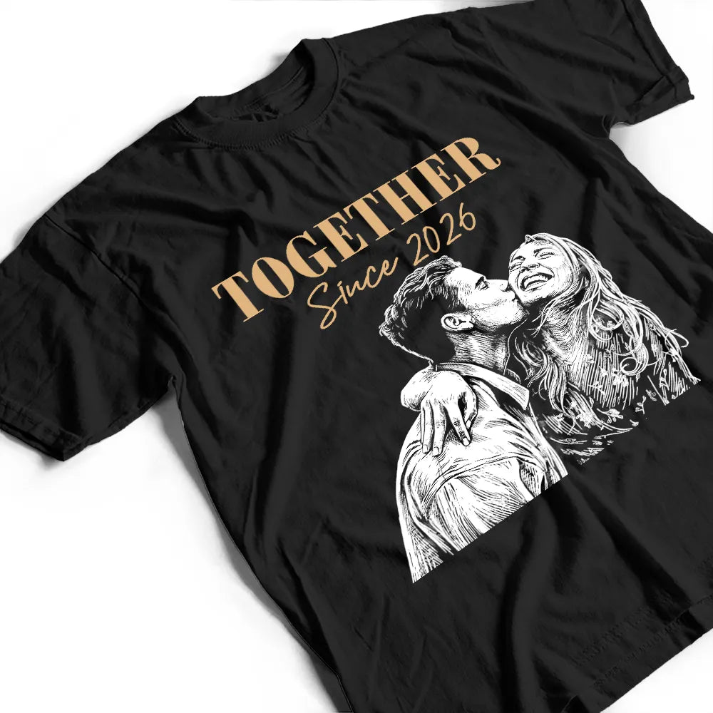 Gift For Couples,Old Couples,Gift For Husband,Gift For Wife,Gift For Boyfriend,Gift For Girlfriend,LGBT,Non-Eng,Photo - Pencil Sketch (Dark BG),Romantic - Custom Photo White Pencil Sketch Art You And Me We Got This - Personalized T Shirt