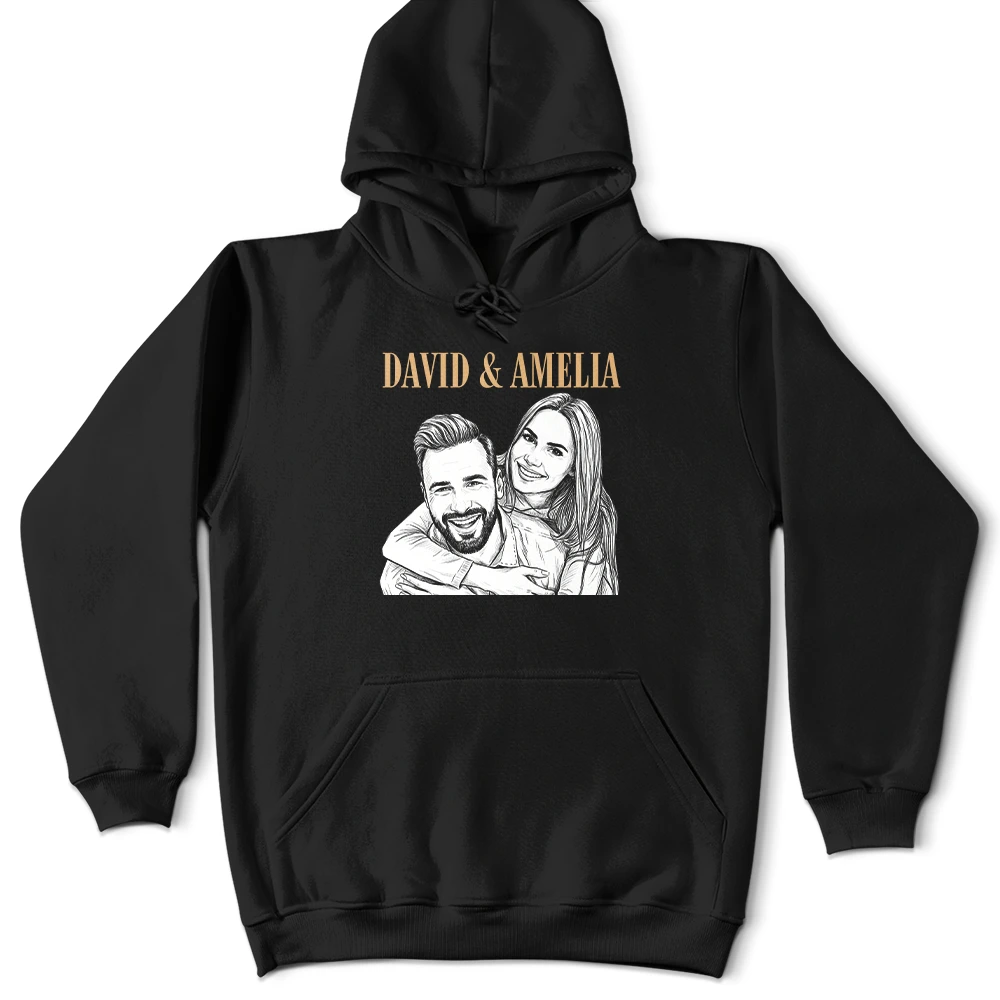 Gift For Couples,Old Couples,Gift For Husband,Gift For Wife,Gift For Boyfriend,Gift For Girlfriend,LGBT,Non-Eng,Photo - Pencil Sketch (Dark BG),Romantic - Custom Photo White Pencil Sketch Art You And Me We Got This - Personalized T Shirt