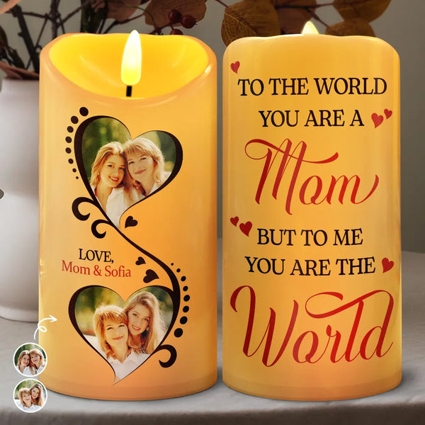 Gift For Women, Gift For Mother, Mom - Daughters (Adult), Christmas, Love, Custom Photo - Custom Photo You Are The World To Me - Personalized Flameless LED Candle