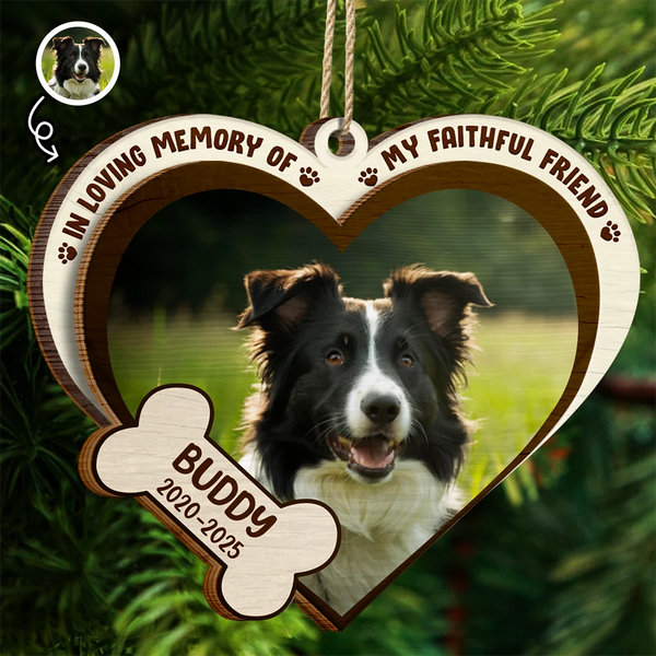 Pet Lovers, Sad, Christmas - Custom Photo You Live Forever In My Heart - Personalized 2-Layered Wooden Ornament