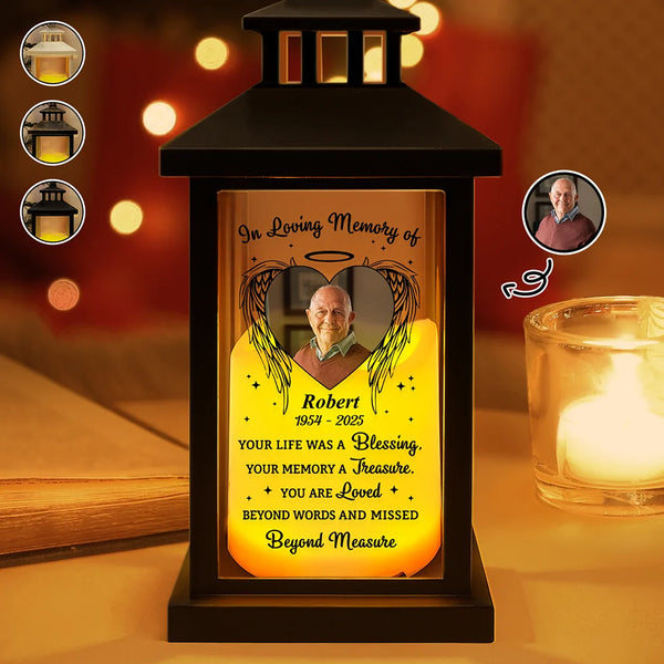 Memorial,Sad,Family,Parents,Gift For Grandparents - Custom Photo Your Life Was A Blessing Memorial - Personalized LED Candle Lantern