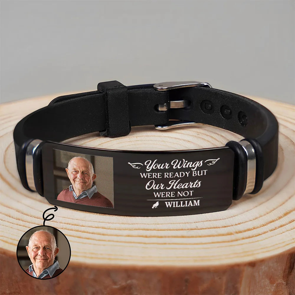 Custom Photo,Memorial,Gift For Father,Family,Sad,Non-Eng,Photo - Custom Photo Memorial Your Wings Were Ready - Personalized Engraved Bracelet