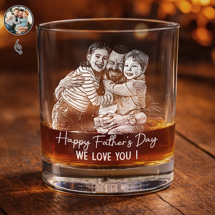 Custom Photo Pencil Sketch Best Dad Ever - Personalized Whiskey Glass