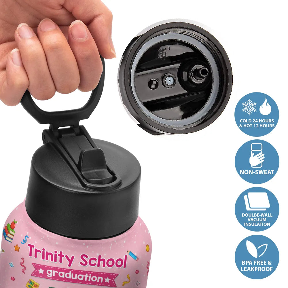 Graduation,Gift For Grandkids,Gift For Kids,Happy,Vector - Cute Graduation Kid Kindergarten Preschool - Personalized Kids Water Bottle