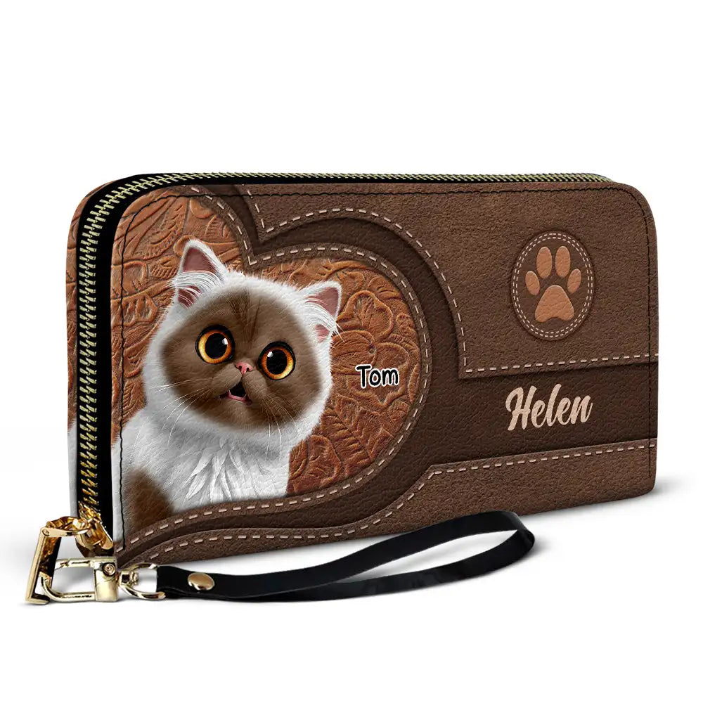 Cat Lovers - Cute Cats 3D Effect Aesthetic Pattern - Personalized Leather Long Wallet