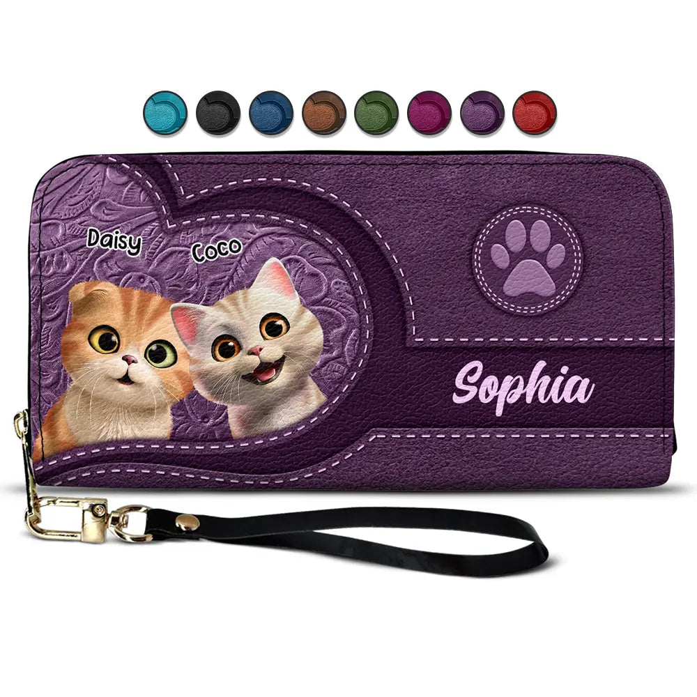 Cat Lovers - Cute Cats 3D Effect Aesthetic Pattern - Personalized Leather Long Wallet