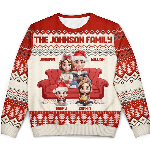 Gift For Couples, Dog Lovers, Family, Parents, Happy, Christmas - Cute Couple With Kids And Dogs 3D Effect - Personalized Unisex Ugly Sweater