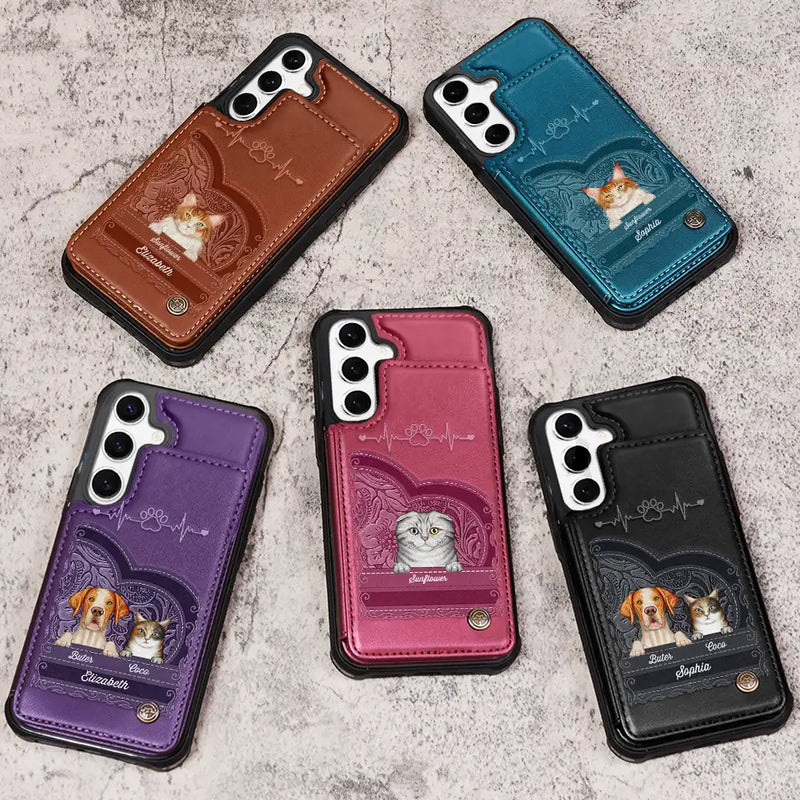 Pet Lovers,Dog Lovers,Cat Lovers - Cute Dogs And Cats Aesthetic Pattern - Personalized Leather Flip Wallet Phone Case