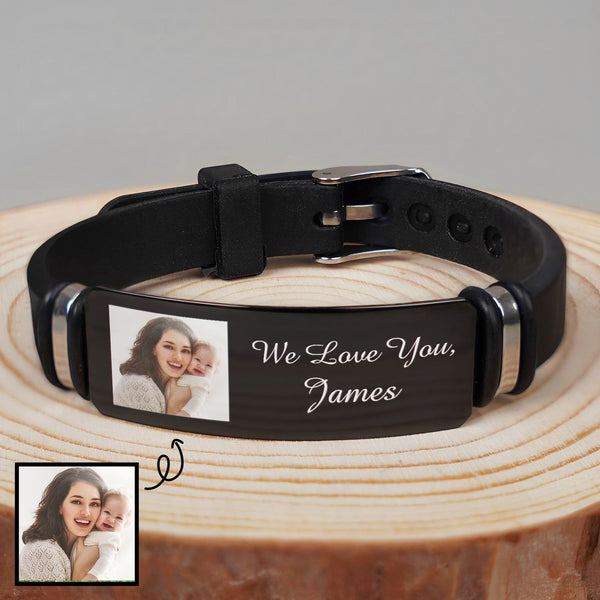 Custom Photo We Love You - Birthday, Loving Gift For Husband, Dad, New Parent - Personalized Wristband Bracelet