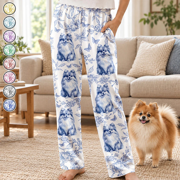 Art Design,Custom Photo,Happy,Pet Lovers,Photo - Porcelain Art Style,Top Market - Gift For Her, Pet Lovers - Personalized Custom Photo Watercolor Pet Portrait Pajama Pants