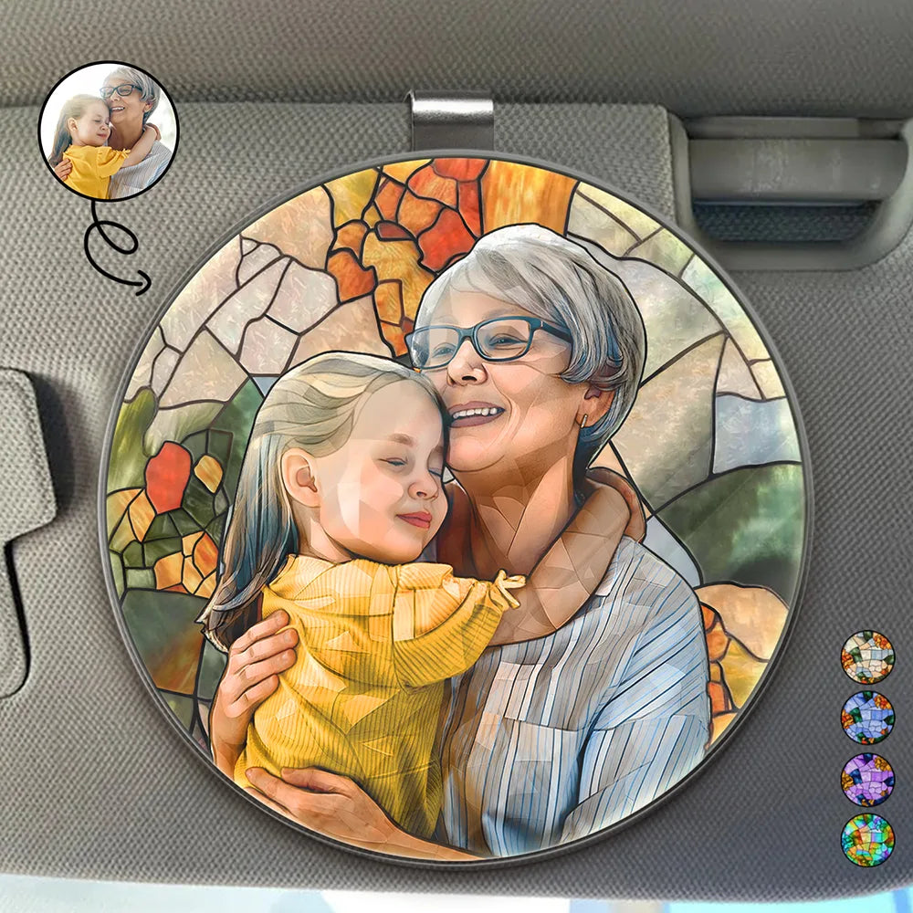 Gift For Wife,Gift For Mother,Gift For Grandma,Love,Family - Custom Photo Stained Glass Portrait Mom Grandma Parents Family - Personalized Custom Shaped Acrylic Car Visor Clip