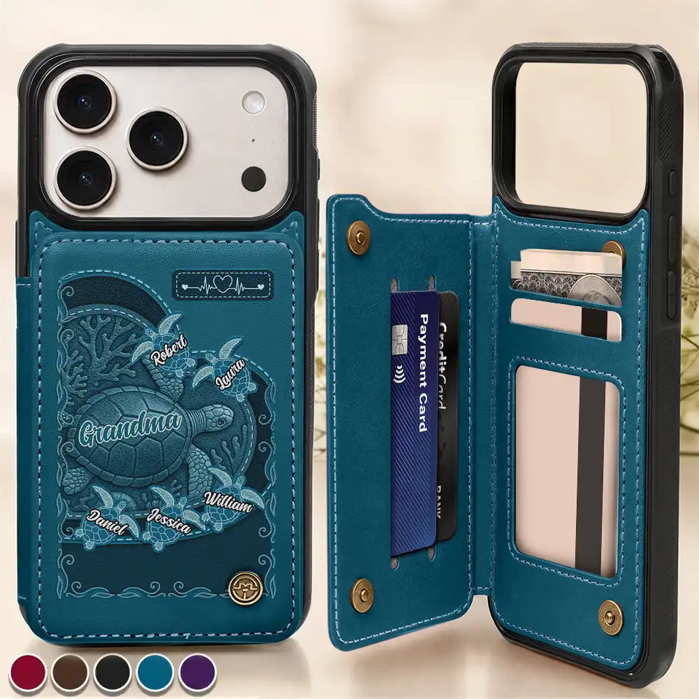 Gift For Yourself,Gift For Women,Gift For Mother,Gift For Grandma,Love - Grandma's Mom's Sea Turtle - Personalized Leather Flip Wallet Phone Case