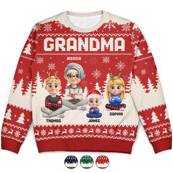 Gift For Grandma,Gift For Mother,Gift For Wife,Happy,Christma - Grandma Nana Mimi Grandkid 3D Effect - Personalized Unisex Ugly Sweater