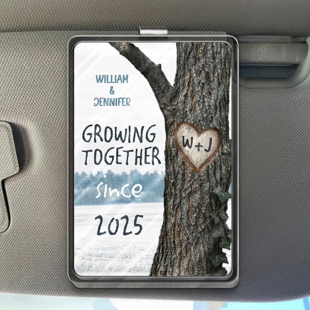 Gift For Couples,Custom Photo,Love - Custom Photo Tree Heart Carved Effect Couple Growing Together Since - Personalized Custom Shaped Acrylic Car Visor Clip