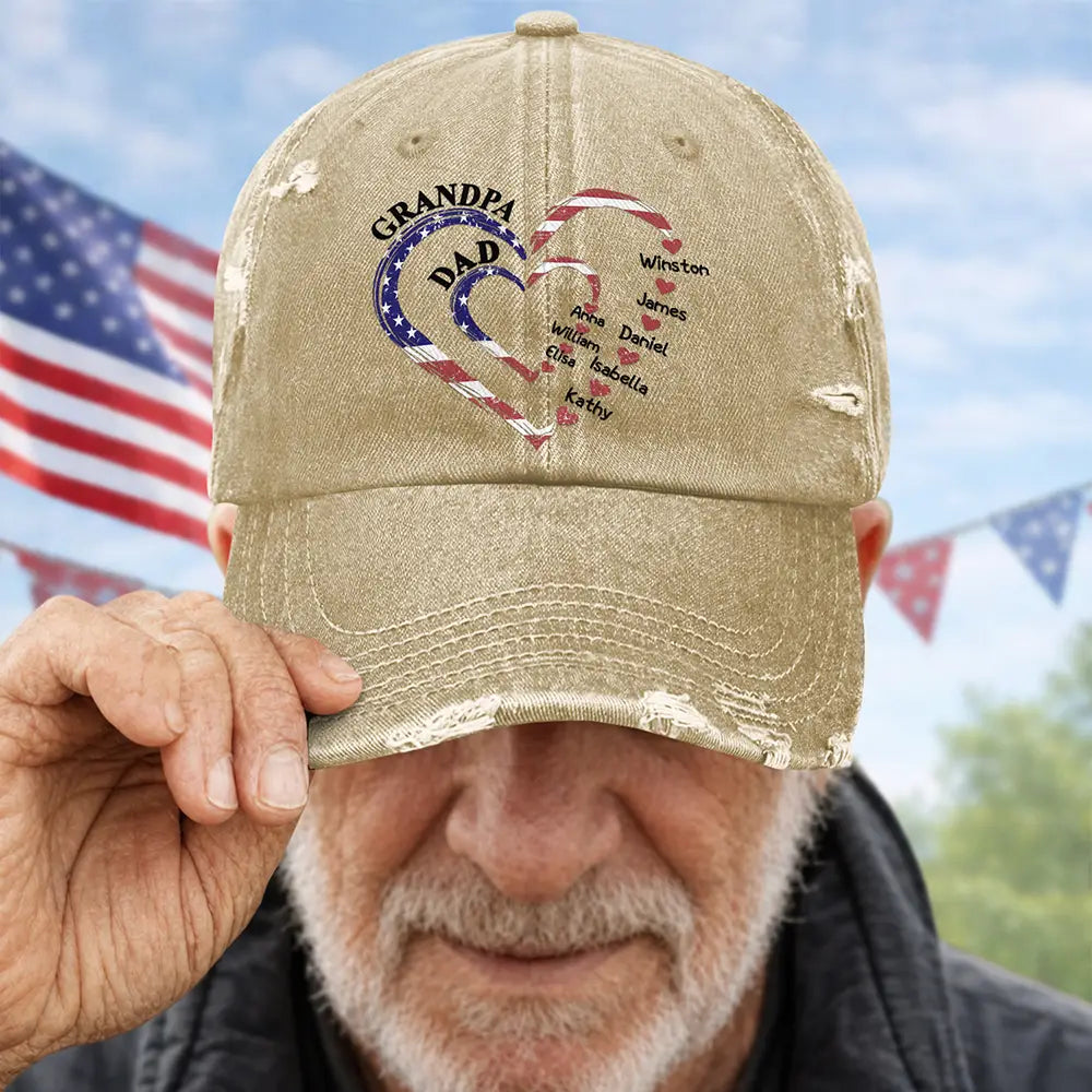 Happy,Gift For Father,Gift For Grandpa,Gift For Men,Independence Day,America 250th,Icon,Adorable - Grandpa's Daddy's Sweethearts Independence Day - Personalized Distressed Cap