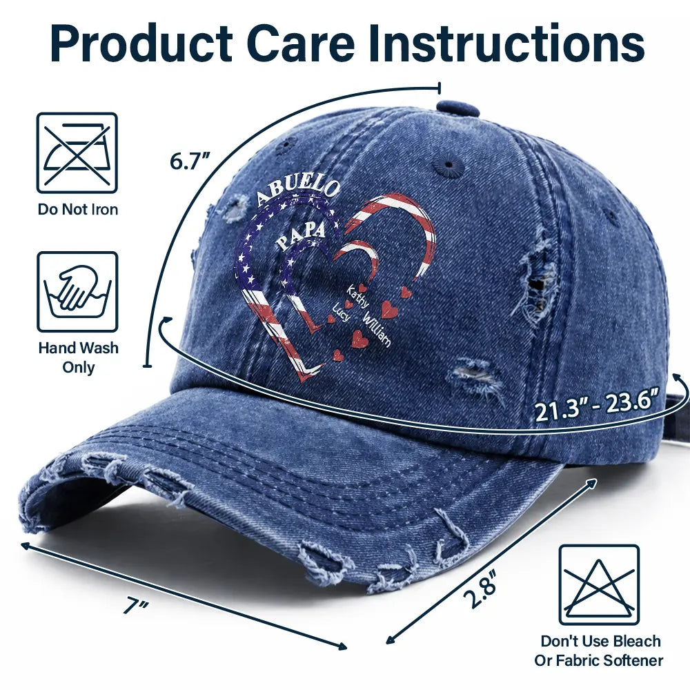 Happy,Gift For Father,Gift For Grandpa,Gift For Men,Independence Day,America 250th,Icon,Adorable - Grandpa's Daddy's Sweethearts Independence Day - Personalized Distressed Cap