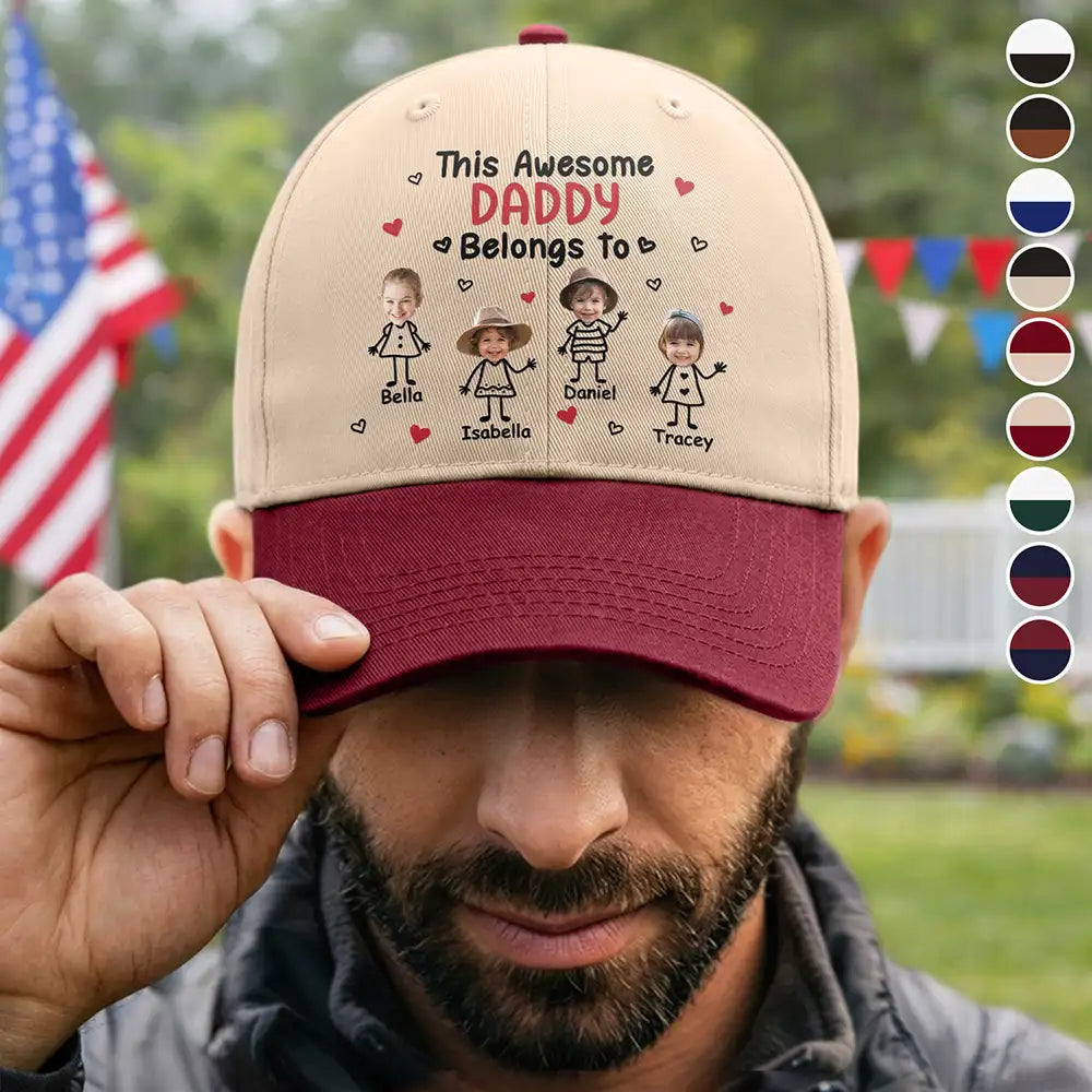 Happy,Gift For Father,Gift For Grandpa,Gift For Men,Photo,Adorable - Custom Photo This Awesome Dad Grandpa Belongs To - Personalized Two Tone Cap