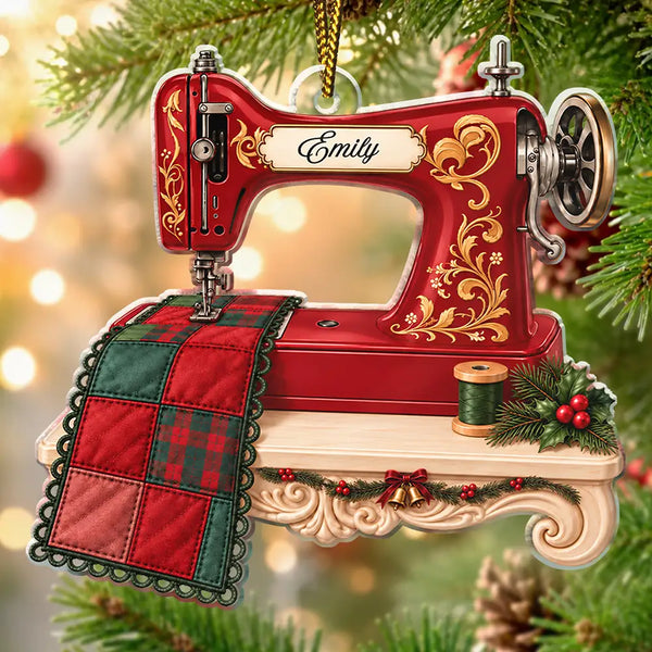 Christmas, Cozy, Gift For Women, Gift For Yourself, Gifts For Her, Icon, Sewing - Christmas Gift For Sewing Lovers - Personalized Sewciopath Sewing Machine With String Lights Acrylic Ornament