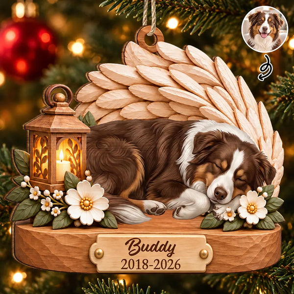 Art Design,Christmas,Custom Photo,Memorial,Pet Lovers,Pet Memorial,Photo - Sleeping Dog Cat Baby,Sentimental - Pet Loss Sympathy Gift - Personalized Custom Photo Sleeping Angel Wooden Ornament