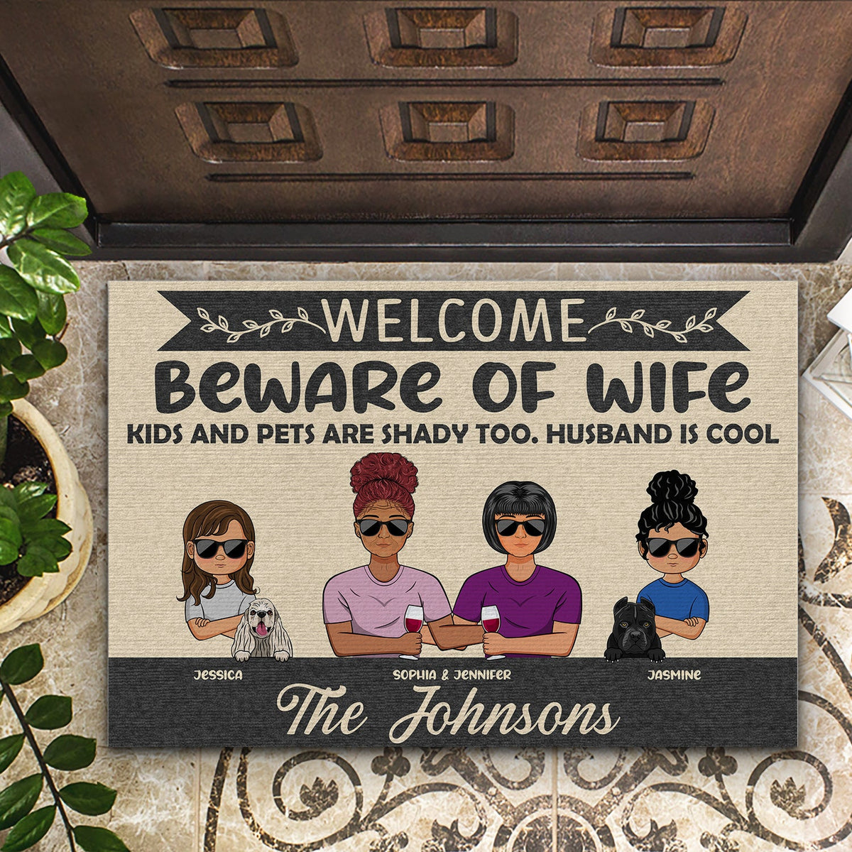 Beware Of Husband Pets Are Shady Too - Gift For Dog Cat Lovers - Personalized Custom Doormat